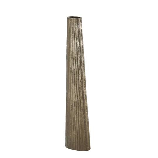 35.5" Brass Aluminum Metal Slim Flat Tall Floor Cone Vase with Textured Ridges